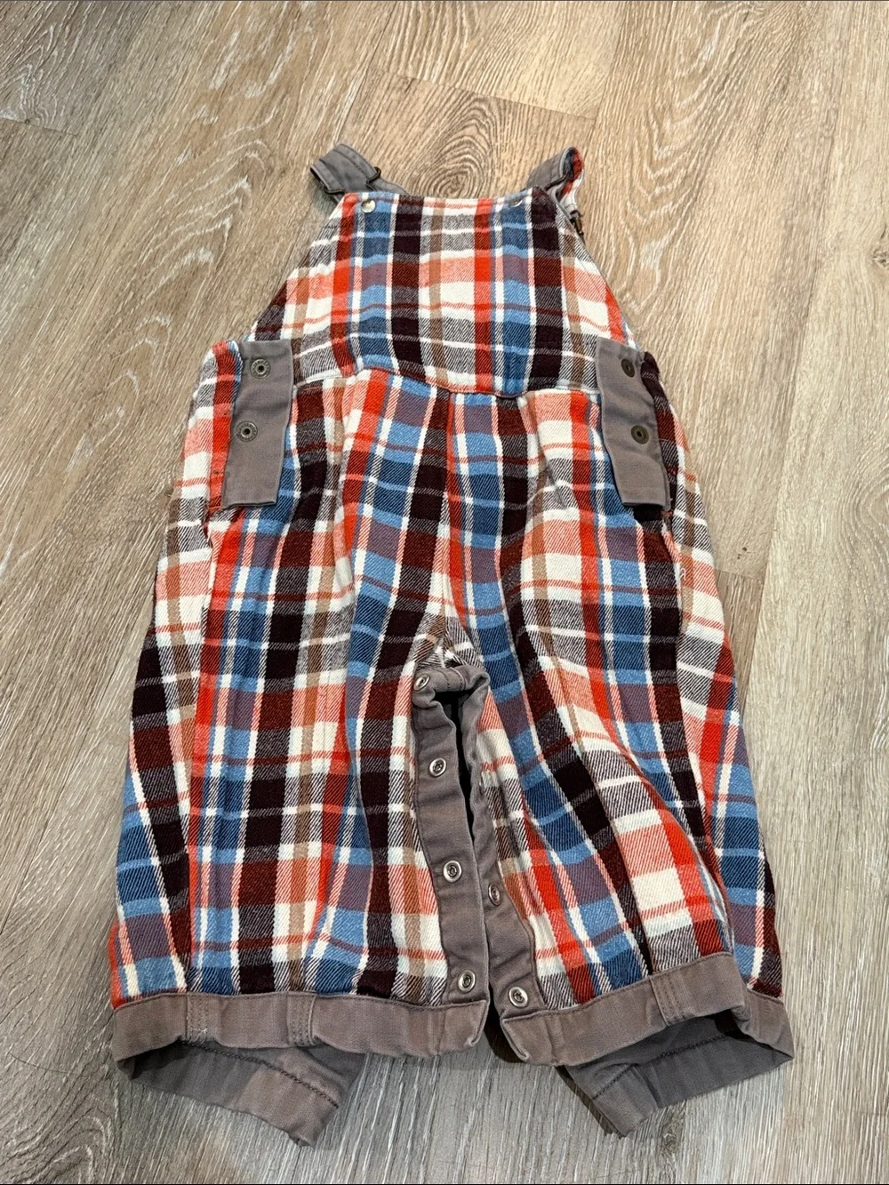 Vintage babyGap Baby Boy Fully Lined Plaid Overalls Beige Brown 6-12 Months